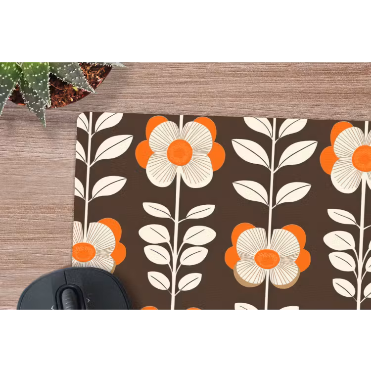 Bloemen - Retro - Bruin muismat rubber klein 262 -closeup