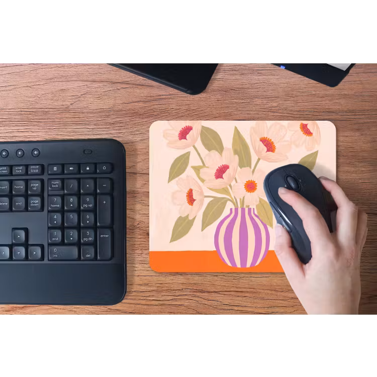 Bloemen - Vaas - Abstract - Paars - Oranje muismat rubber klein -toetsenbord
