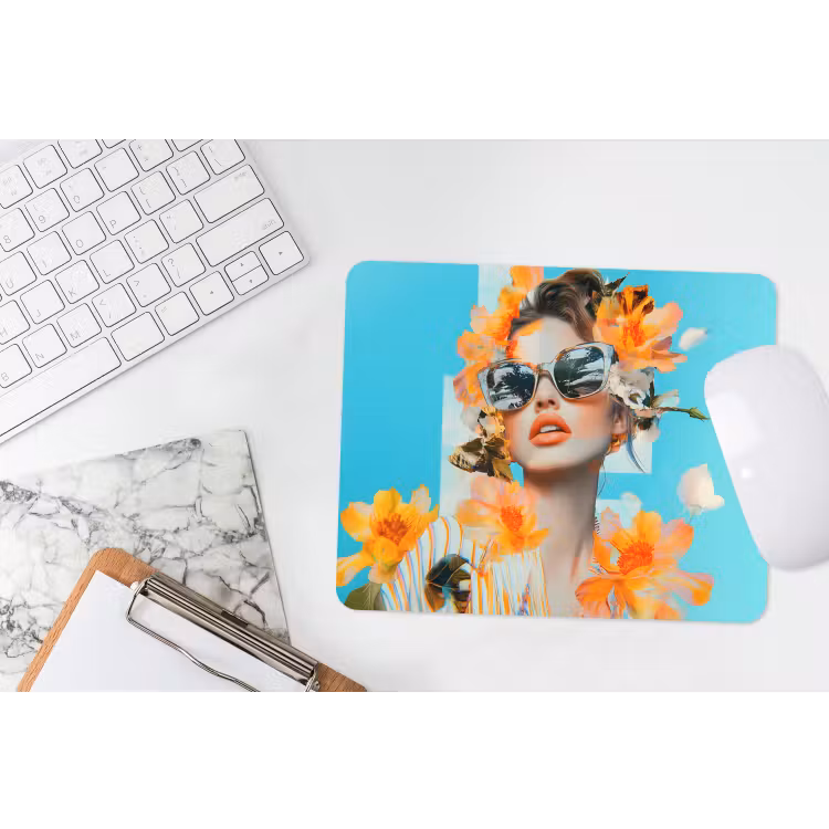Bloemen - Vrouw - Zonnebril - Blauw muismat rubber klein -witbureau