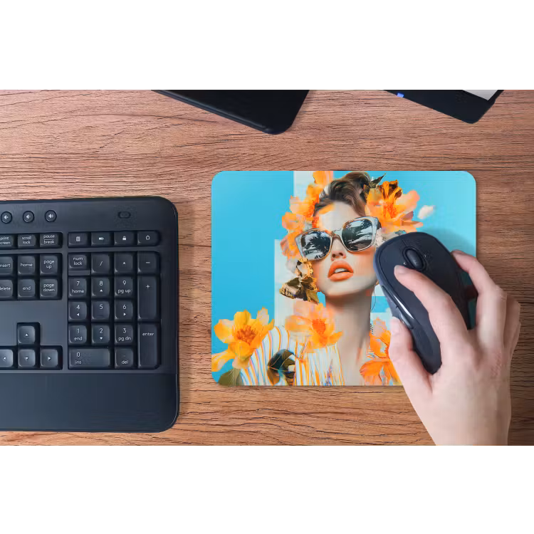 Bloemen - Vrouw - Zonnebril - Blauw muismat rubber klein -toetsenbord