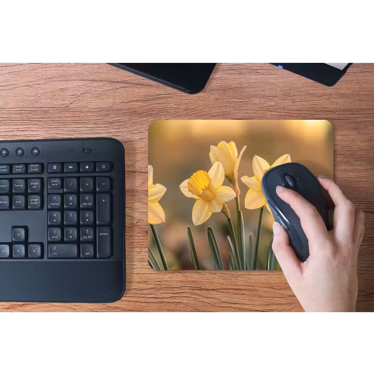 Bloemen - Geel - Wazig muismat rubber klein -toetsenbord