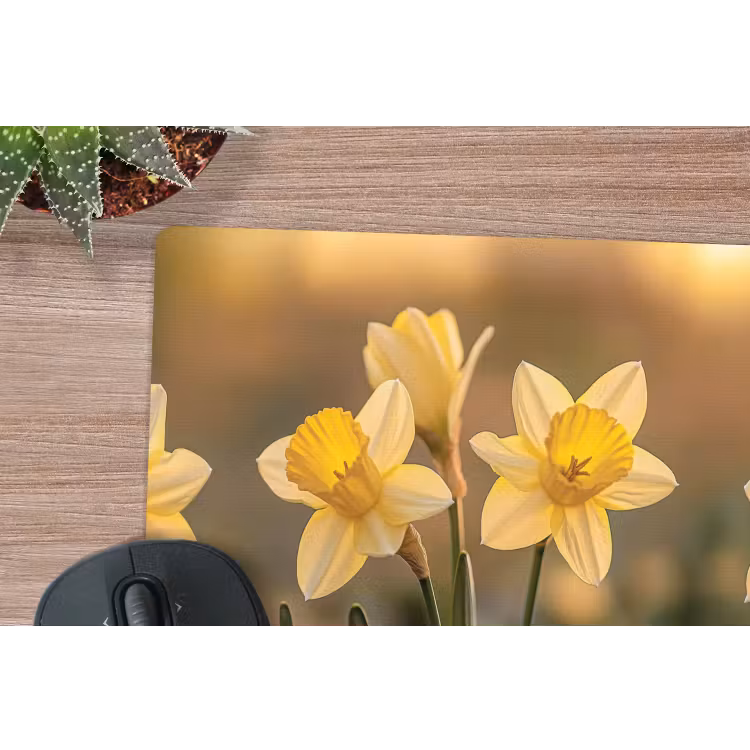 Bloemen - Geel - Wazig muismat rubber klein -closeup