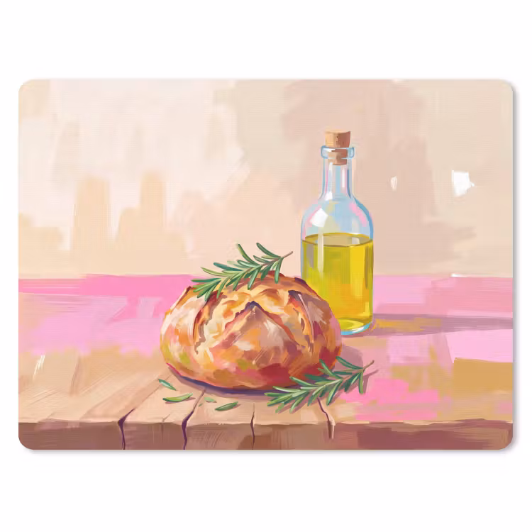 Eten - Brood - Olijfolie - Abstract - Keuken muismat rubber klein -3d