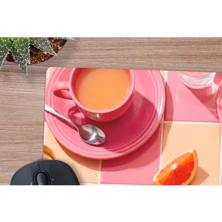 Eten - Citrusvruchten - Stillevens - Roze - Oranje muismat rubber klein -closeup