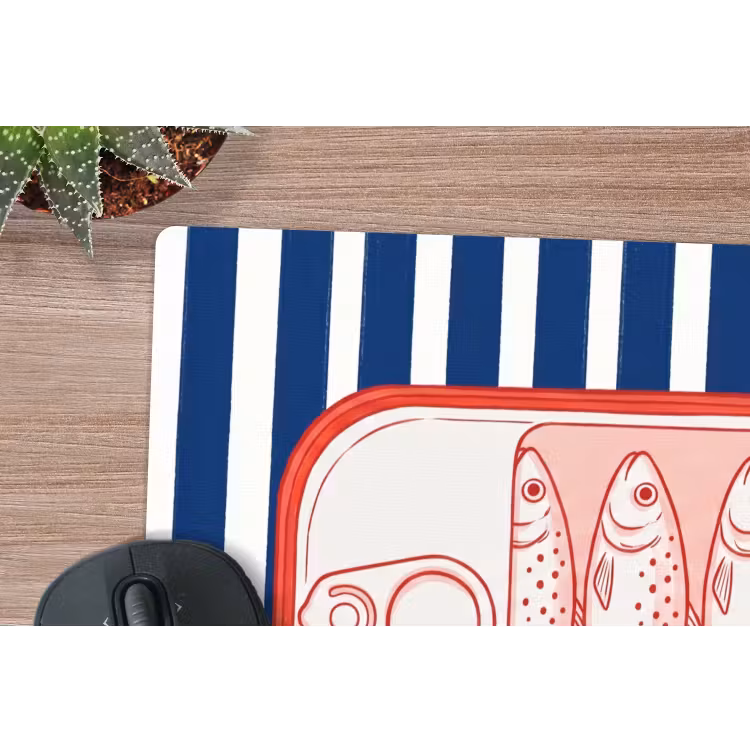 Eten - Vis - Blik - Illustratie - Rood muismat rubber klein -closeup