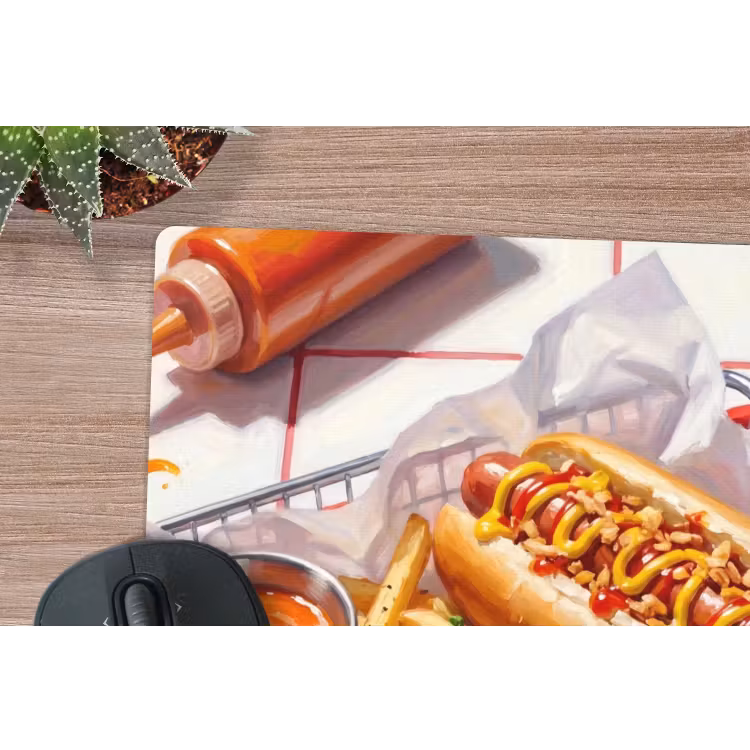Eten - Hotdog - Fastfood - Modern - Rood muismat rubber klein -closeup