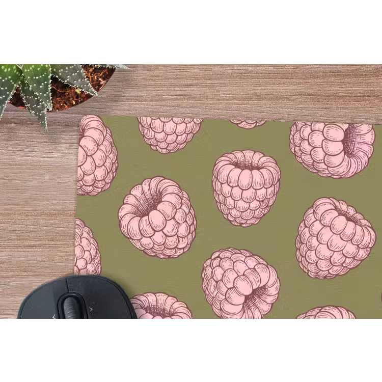 Eten - Patroon - Illustratie - Roze - Groen muismat rubber klein -closeup