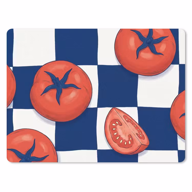 Eten - Tomaten - Keuken - Illustratie - Rood-Blauw muismat rubber klein -3d