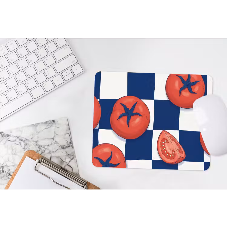 Eten - Tomaten - Keuken - Illustratie - Rood-Blauw muismat rubber klein -witbureau