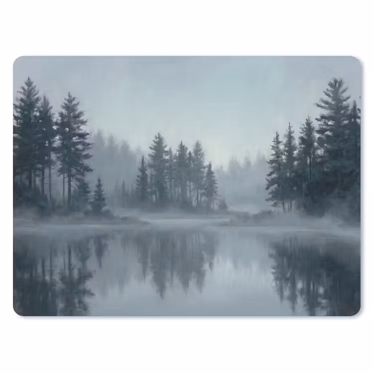 Bos - Meer - Mist - Natuur - Grijs muismat rubber klein -3d