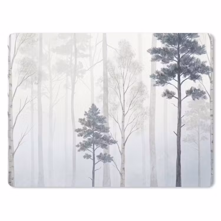Bos - Bomen - Mist - Natuur - Illustratie - Grijs muismat rubber klein -3d