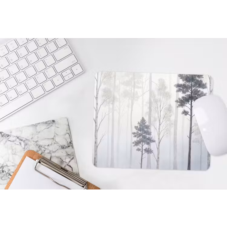Bos - Bomen - Mist - Natuur - Illustratie - Grijs muismat rubber klein -witbureau