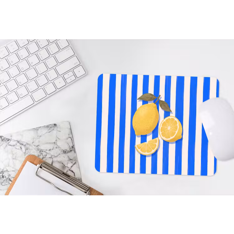 Fruit - Citroen - Zomer - Geel - Blauw muismat rubber klein -witbureau
