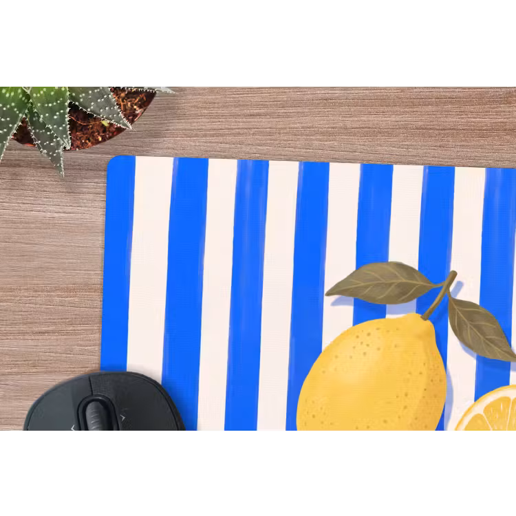 Fruit - Citroen - Zomer - Geel - Blauw muismat rubber klein -closeup