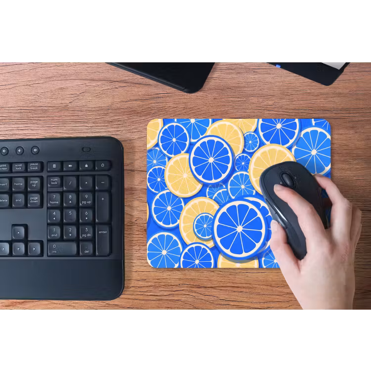 Fruit - Schijven - Patroon - Modern - Blauw - Geel muismat rubber klein -toetsenbord