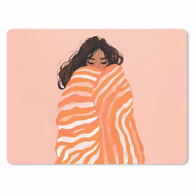 Meisje - Deken - Gestreept - Oranje muismat rubber klein -3d