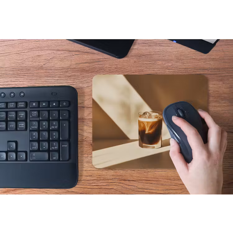 Glas - Ijskoffie - Schaduw - Bruin muismat rubber klein -toetsenbord