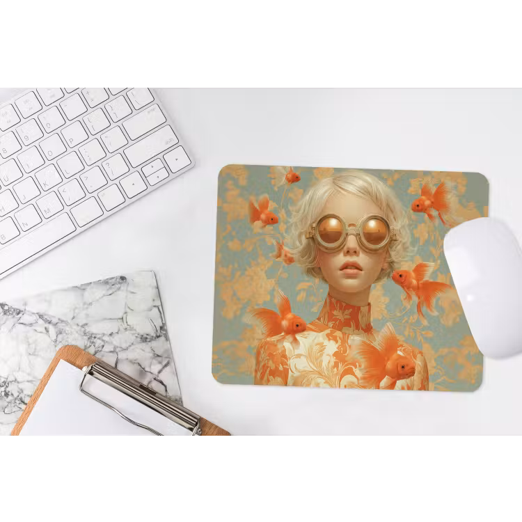 Goudvissen - Oranje - Vrouw - Blond muismat rubber klein -witbureau