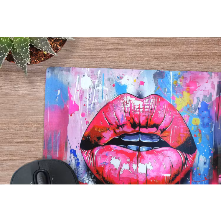 Graffiti - Lippen - Felroze - Geschilderd muismat rubber klein -closeup