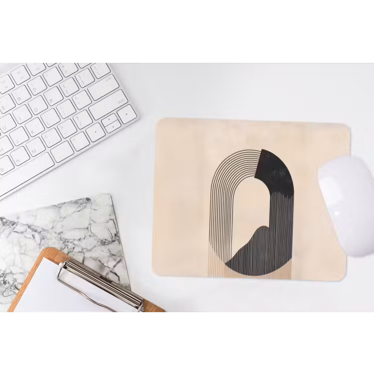 Grafisch gebogen motief - Beige muismat rubber klein -witbureau