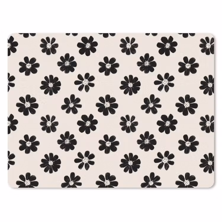 Grafisch - Madeliefjes - Zwart - Beige muismat rubber klein 262 -3d