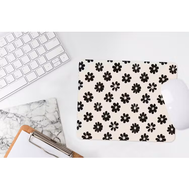 Grafisch - Madeliefjes - Zwart - Beige muismat rubber klein 262 -witbureau