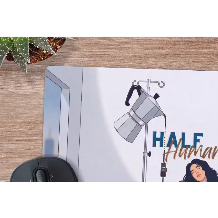 Half human, Half Coffee - Infuus - Koffie muismat rubber klein -closeup