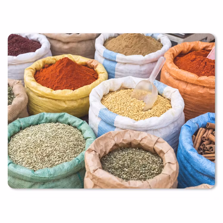 Mouse Pad - Herbs - Bags - Market - Kruiden - Zakken - Markt muismat rubber klein