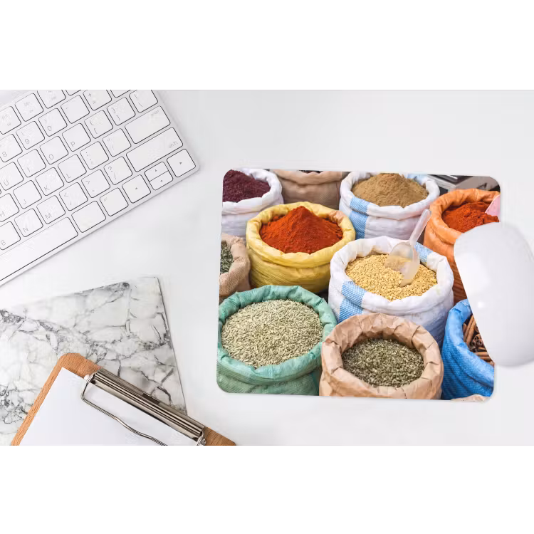 Mouse Pad - Herbs - Bags - Market - Kruiden - Zakken - Markt muismat rubber klein