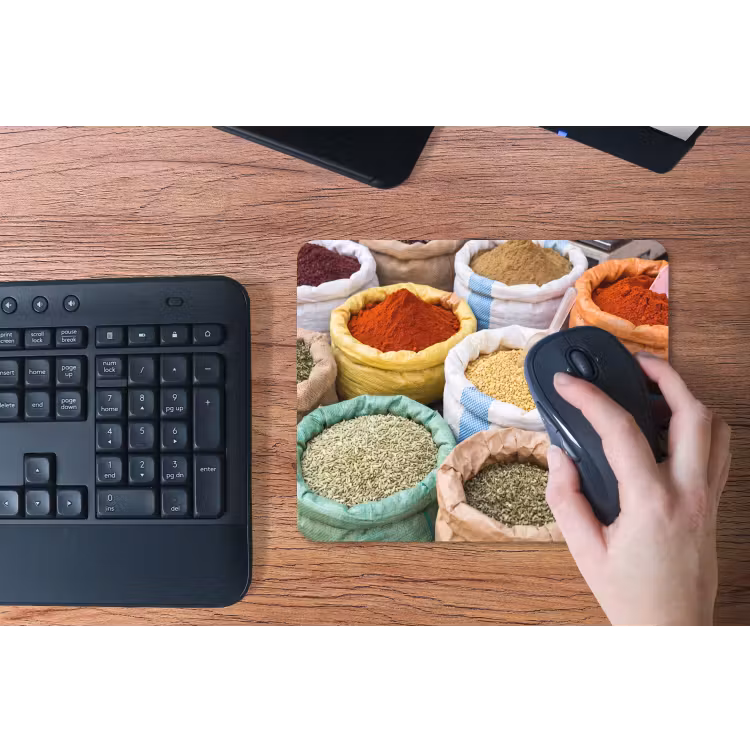 Mouse Pad - Herbs - Bags - Market - Kruiden - Zakken - Markt muismat rubber klein