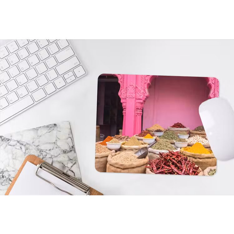 Mouse Pad - Herbs - Market - Pink - Kruiden - Markt - Roze muismat rubber klein