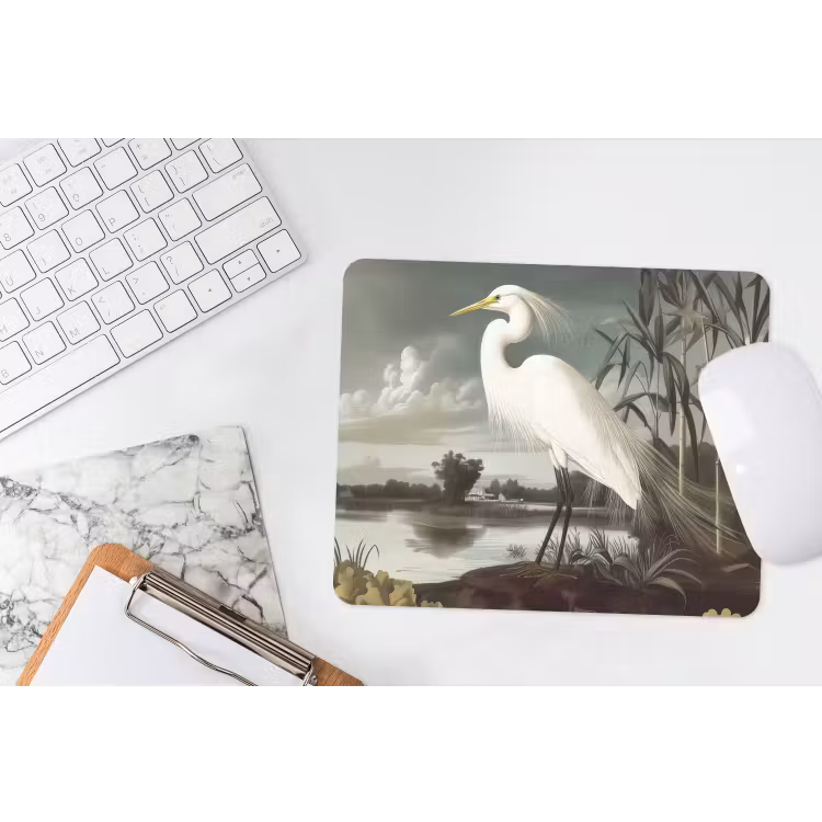 Reiger - Planten - Wolken - Wit muismat rubber klein -witbureau