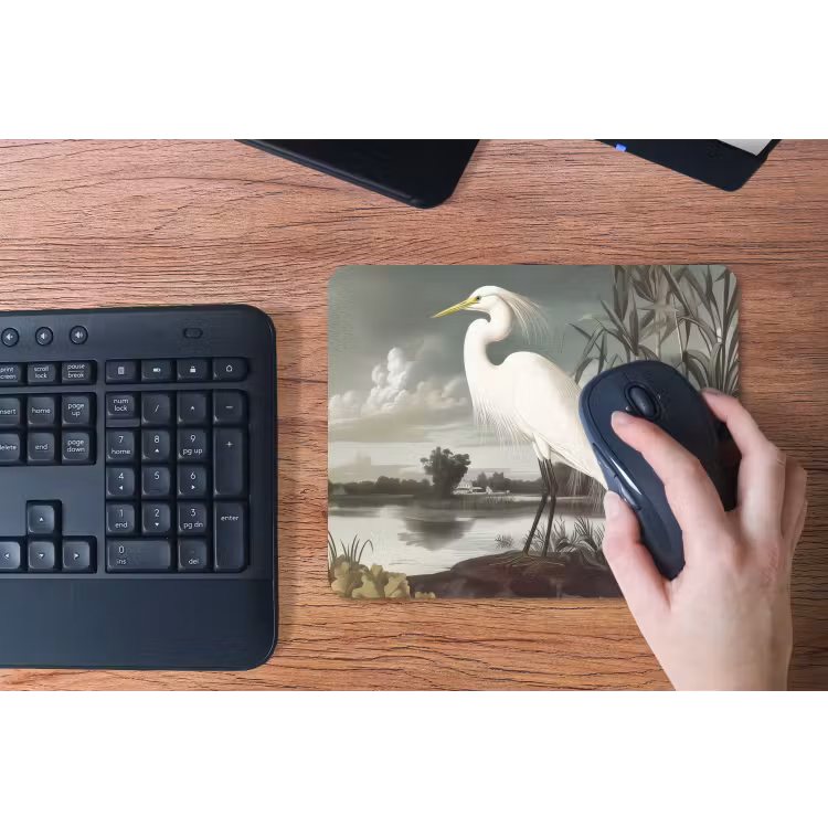 Reiger - Planten - Wolken - Wit muismat rubber klein -toetsenbord