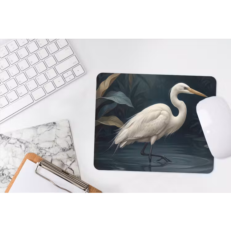 Reiger - Water - Natuur - Modern - Wit muismat rubber klein -witbureau