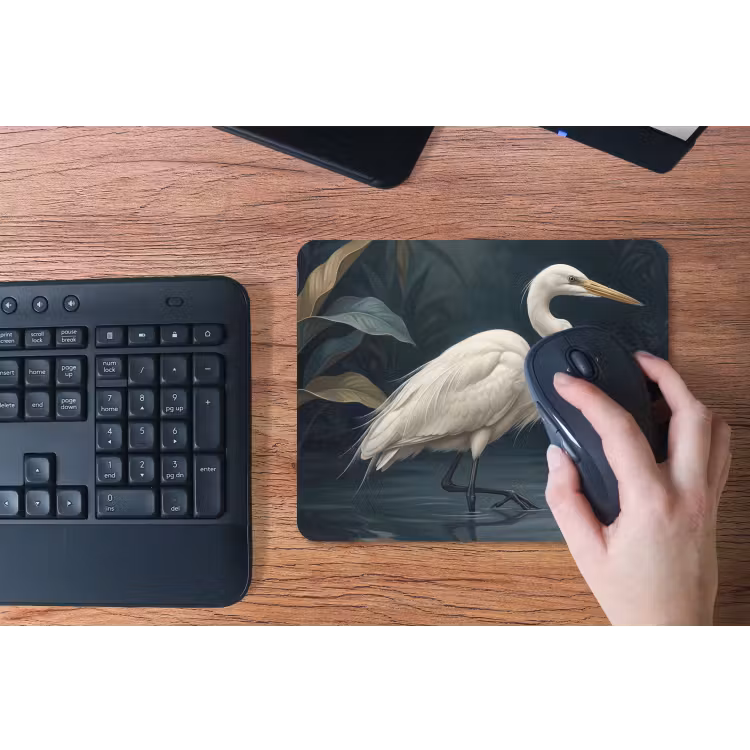 Reiger - Water - Natuur - Modern - Wit muismat rubber klein -toetsenbord