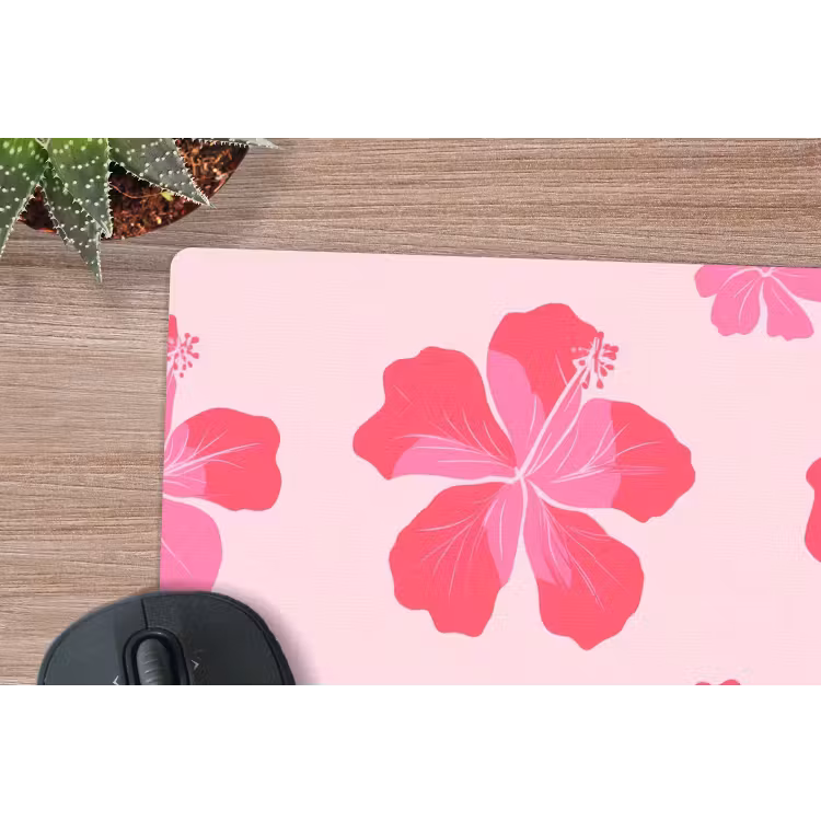Hibiscus - Bloemen - Roze muismat rubber klein 262 -closeup