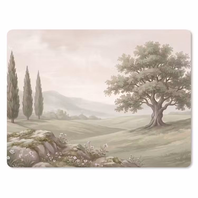 Heuvellandschap - Bomen - Natuur - Groen muismat rubber klein -3d