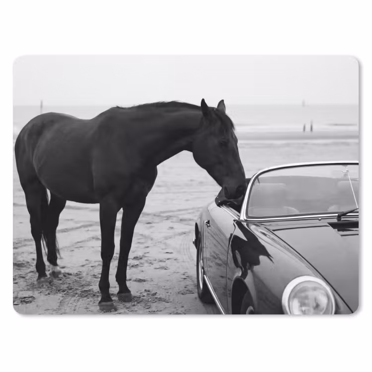 Paard - Auto - Zwart - Wit muismat rubber klein -3d
