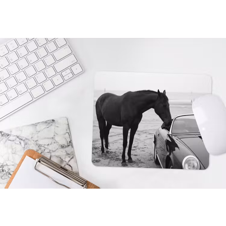 Paard - Auto - Zwart - Wit muismat rubber klein -witbureau