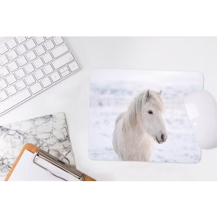 Paard - Kop - Winter - Dieren - Wit muismat rubber klein -witbureau
