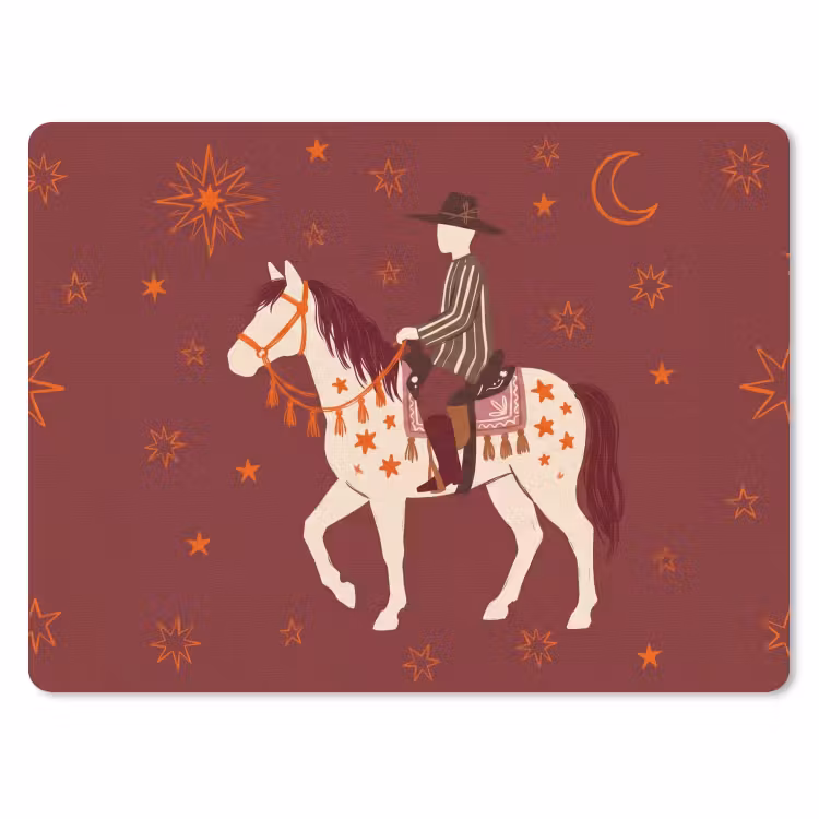 Paard - Ruiter - Sterren - Nacht - Illustratie muismat rubber klein -3d