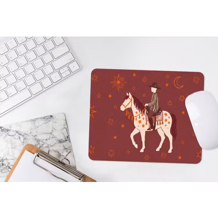 Paard - Ruiter - Sterren - Nacht - Illustratie muismat rubber klein -witbureau