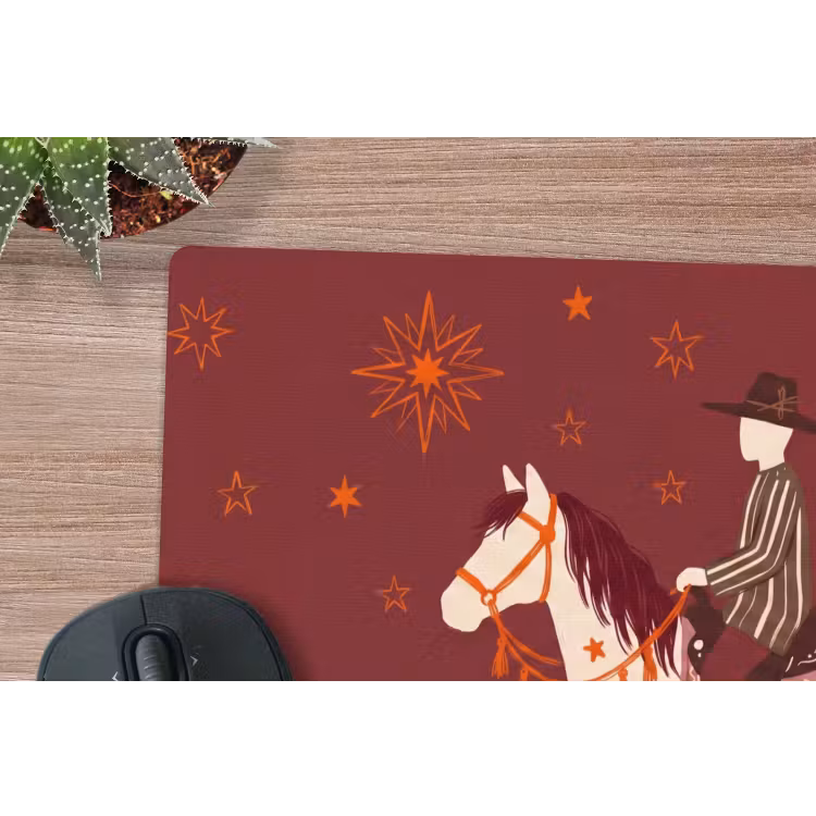 Paard - Ruiter - Sterren - Nacht - Illustratie muismat rubber klein -closeup