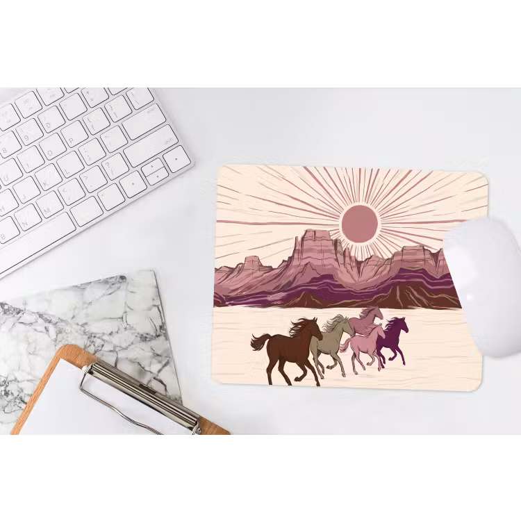 Paarden - Rennend - Woestijn - Natuur - Abstract muismat rubber klein -witbureau