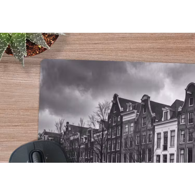 Huis - Gracht - Amsterdam - Architectuur - Zwart-wit muismat rubber klein -closeup