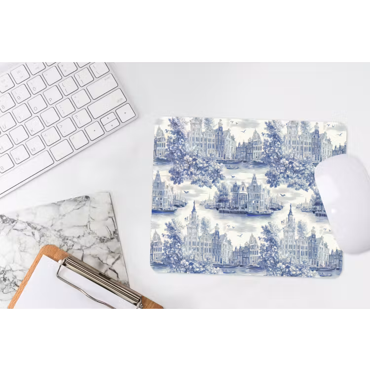 Huizen - Bomen - Water - Vogels - Blauw muismat rubber klein 262 -witbureau