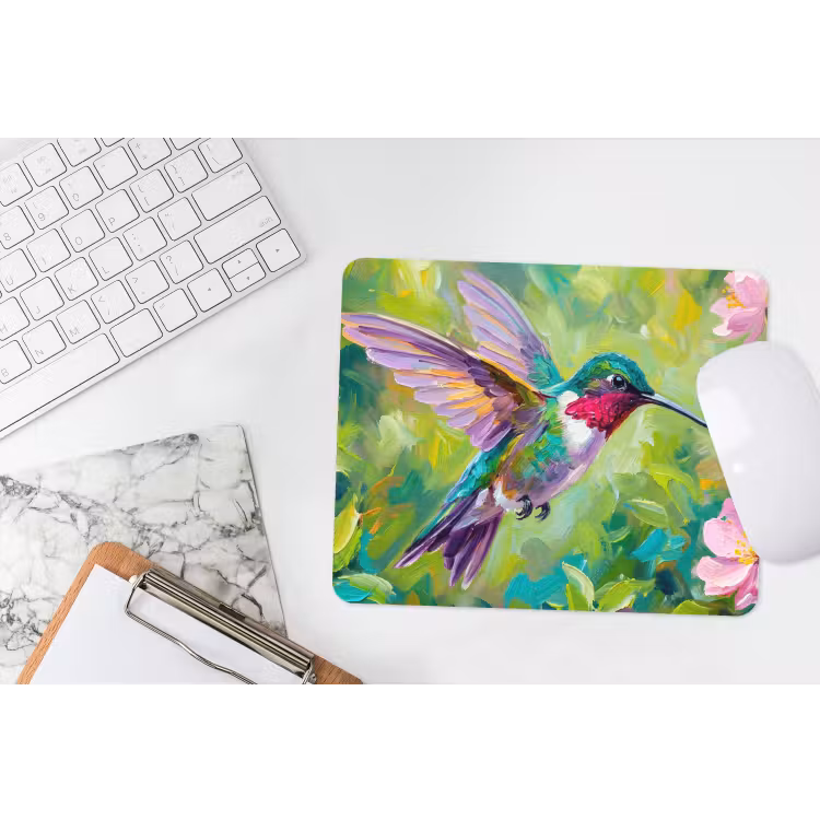 Kolibrie - Bloemen - Natuur - Kleurrijk muismat rubber klein -witbureau
