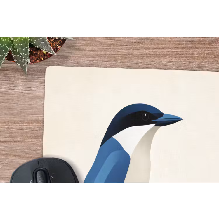 Illustratie - Blauw - Vogel muismat rubber klein -closeup