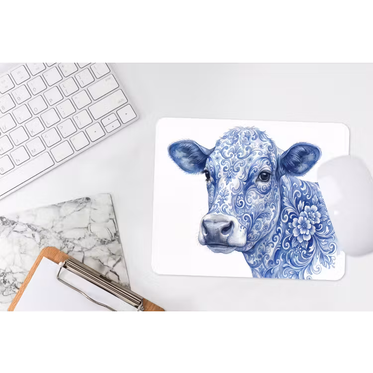 Illustratie - Koe - Blauw muismat rubber klein -witbureau