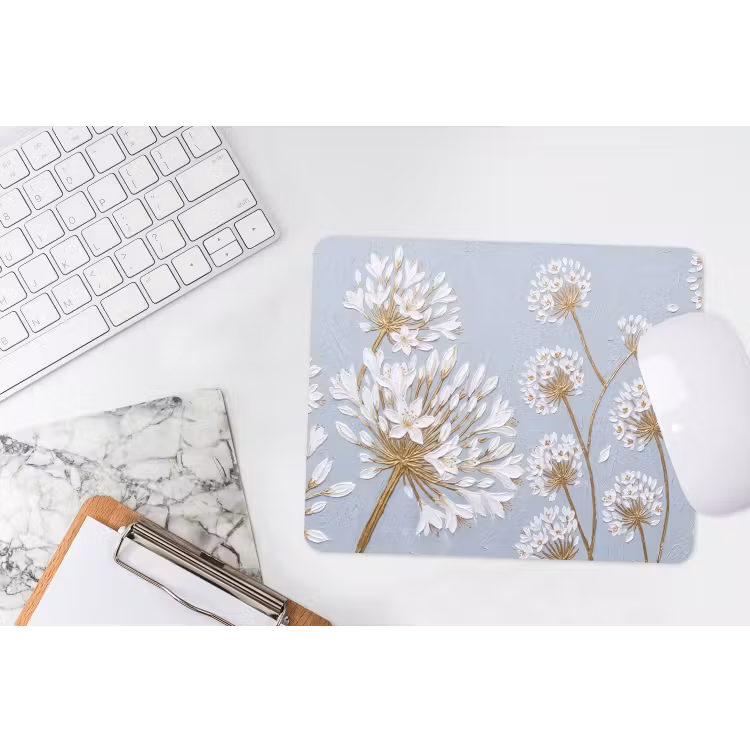 Illustratie - Bloemen - Blauw muismat rubber klein -witbureau